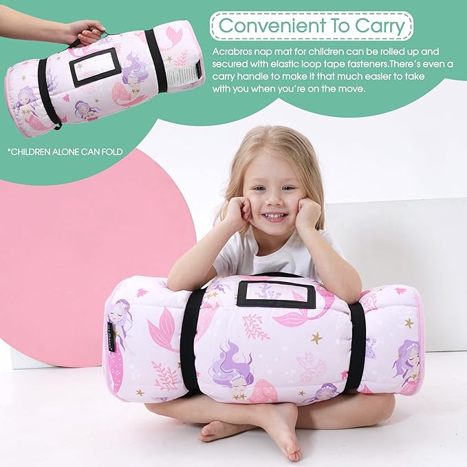 ACRABROS Toddler Nap Mat with Pillow and Blanket, Large Rolled Napping Mats,Slumber Bags for Boys Girls,Kids Sleeping Bag for Daycare, Preschool Travel