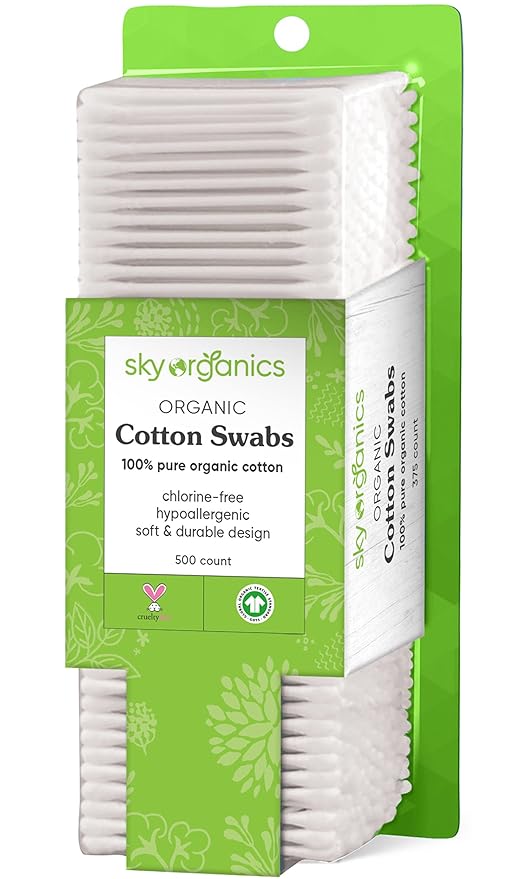 Sky Organics - Organic Cotton Swabs, 500 ct. - Ultra Soft Tips - Strong & Durable - Hypoallergenic - Chlorine Free - Sustainable - Natural, Vegan & Cruelty Free - Skin Care & Self Care