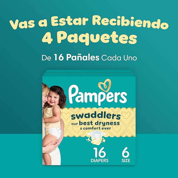 Pampers Swaddlers Diapers, Size 6 (23-44 lbs), 16 Count, Absorbent, Keeps Baby Dry and Comfortable, Skin Safe Disposable Baby Diaper (Packaging May Vary)