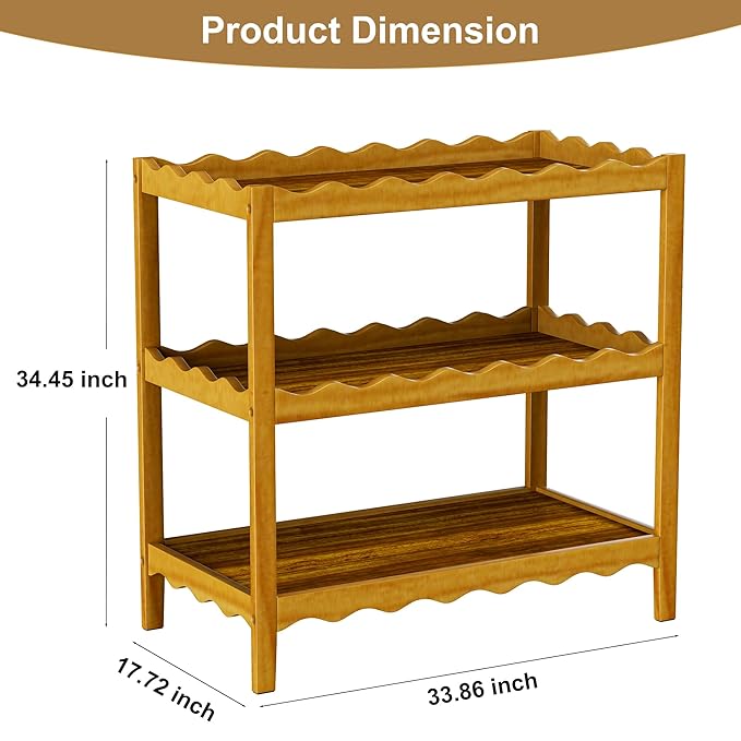 Baby Changing Table, Portable Changing Table, Compact and Lightweight, Solid New Zealand Pinewood, Two Storage Wave-Shaped Shelves, Nursery Organizer, Dark Wood