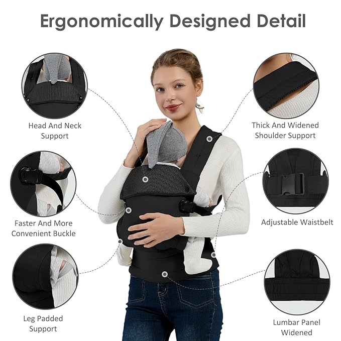 Baby Carrier Newborn to Toddler, Adjustable Toddler Carrier, Baby Holder Carrier, Kangaroo Infant Carriers with Widen Shoulder Straps, Black