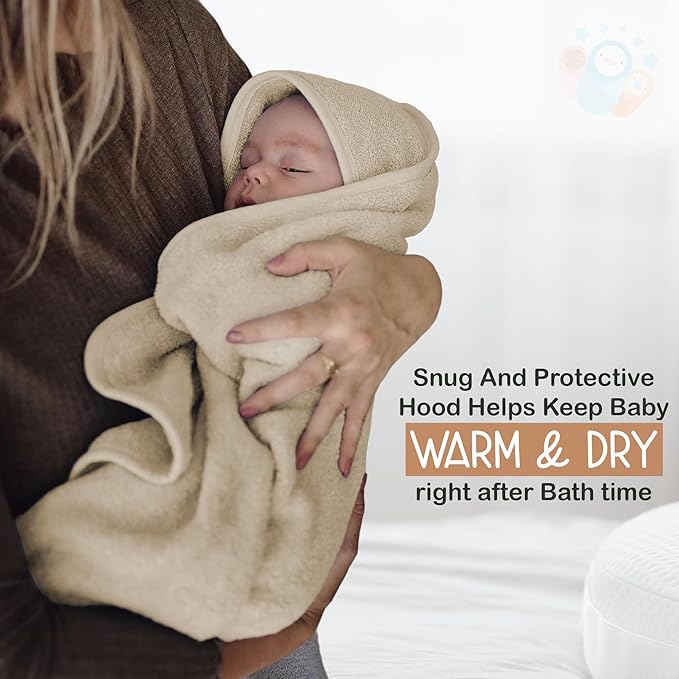 100% Organic Cotton Plush Woven Hooded Baby Bath Towels - Soft and Absorbent 31x31 Inches for Newborns and Kids, Hooded Baby Towels, Premium Infant Towels (Ivory)