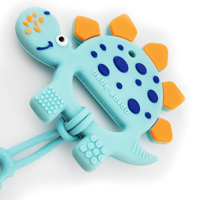 Bebe Mondo Dinosaur Baby Teething Toys 3–6 6–12 Months, Teethers for Babies 0–3–6–12 Months for Teething Relief, Baby Gift, Baby Teether Toys, Silicone Sensory Toys, Soft-Textured Infant Toys