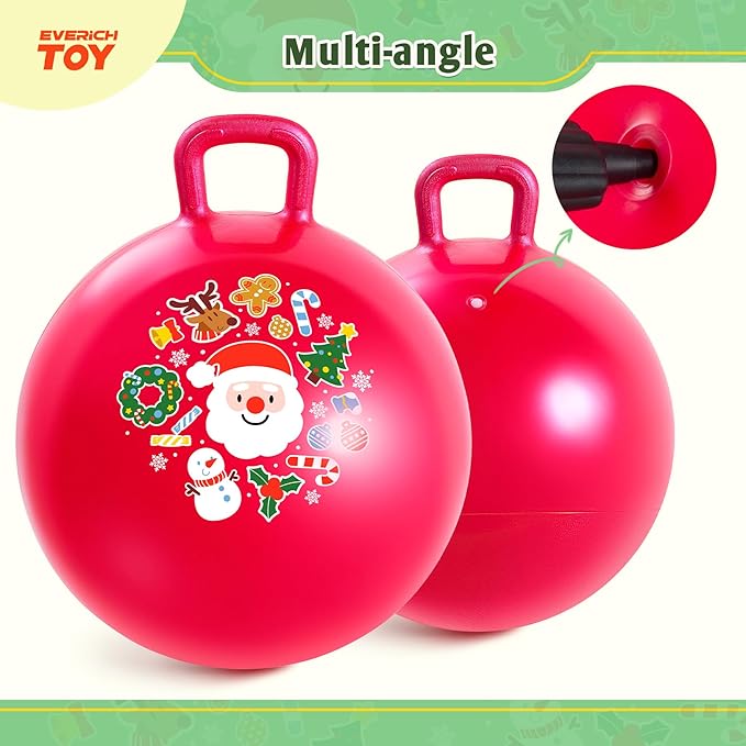 EVERICH TOY Hopper Ball for Kids 18In Sit On Bouncy Balls with Handle for Indoor Outdoor Active Play, Red Christmas Inflatable Boys Girls Gifts for 4 5 6 7 8 Years Old with Christmas Reindeer Ears