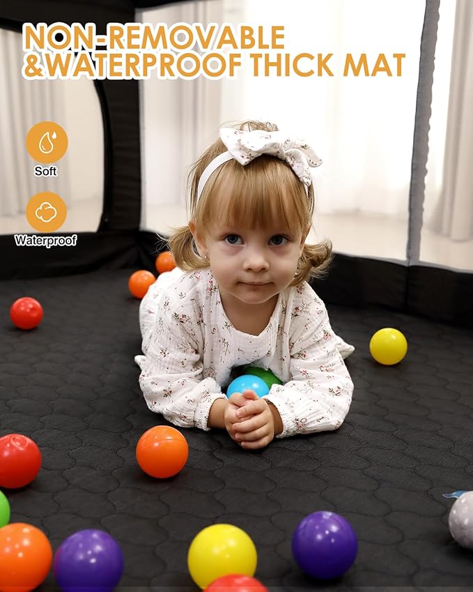 Baby Playpen with Mat, 71" x 59" Extra Large Play Yard for Babies and Toddlers, Baby Fence with Soft Thick Play Mat, Indoor Safety Activity Center for Infants, Easy to Assemble and Clean（Black）