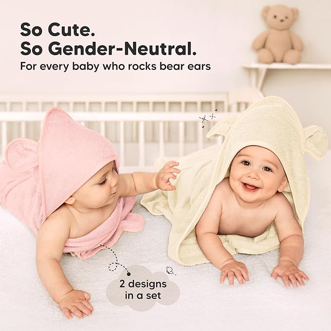 KeaBabies 2-Pack Hooded Baby Towels for Newborn - 35x35 Soft & Absorbent Viscose From Bamboo Baby Bath Towels with Hood for Infant,Toddler,Kids,Boys Girls,Newborn Bath Essentials (Rose Ivory, Regular)
