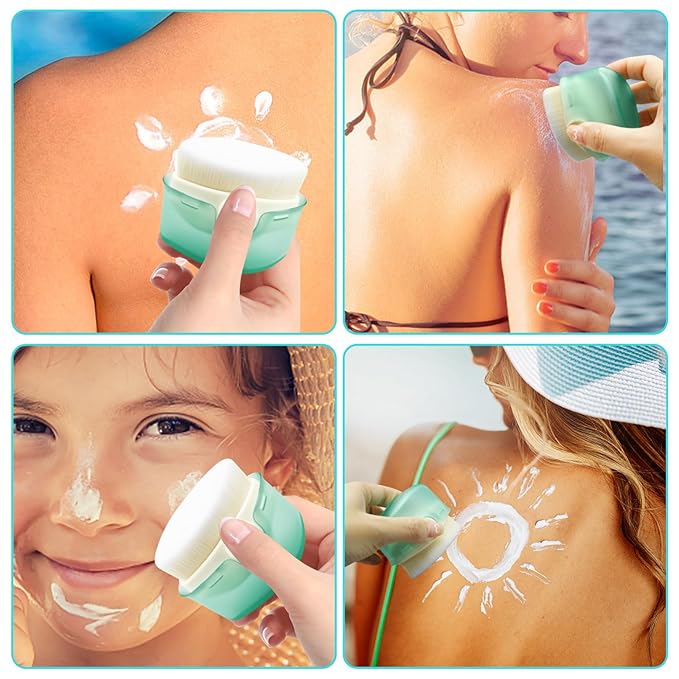 2Pcs Sunscreen Applicator for Kids, Sunscreen Brush Sunblock Applicator for Kids, Sun Lotion Applicator Kids Sunscreen Applicator with Protective Caps, Sun Cream Brush for Outdoor Travel (Green)
