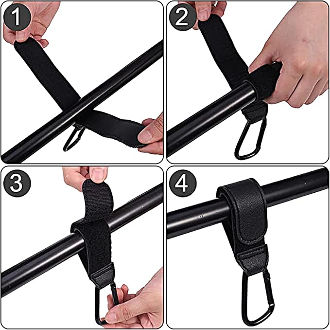 2PCS Stroller Hook Accessories, Multipurpose Stroller Bag Hook, Award Winning Leather Stroller Clip (Black)