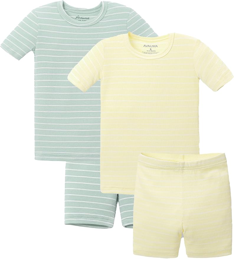 AVAUMA Stripe Pattern Baby Boys Girls Pajama Set Kids Toddler Snug fit Ribbed Sleepwear pjs for Daily Life Style