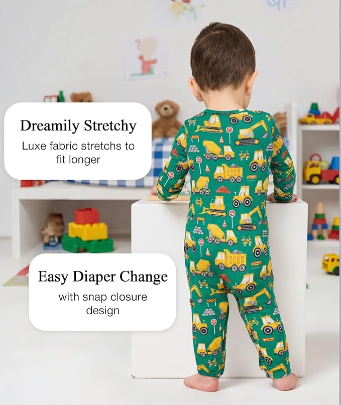 Baby Boy and Girl Romper Long Sleeve Jumpsuit One-Piece Footless Pajamas, Viscose Made from Bamboo