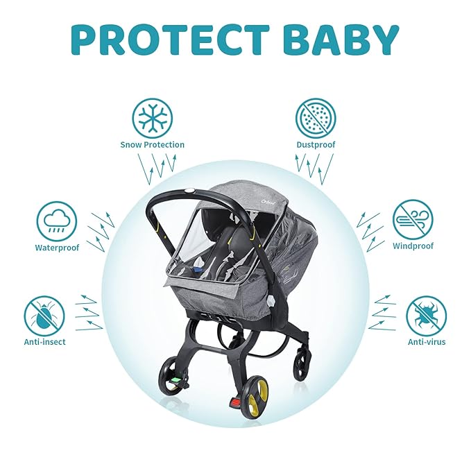 Car Seat Rain Cover, Compatible with Doona Infant Car Seat Stroller, Universal Rain Cover with Window for Waterproof, and Windproof, Breathable Baby Travel Weather Shield Stroller Accessories, Gray