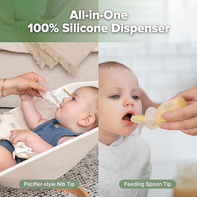 haakaa Penguin Dual Feeding Syringe Set-Baby Medicine Dispenser and Food Dispensing Spoon Feeder,Medical-Grade Silicone