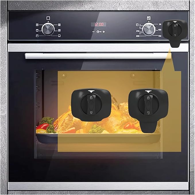 Baby Proof Oven Lock Child Safety Oven Door Lock for Toddlers Heat-Resistant Adhesive no Tools Need or Drill (Black-2Pcs)