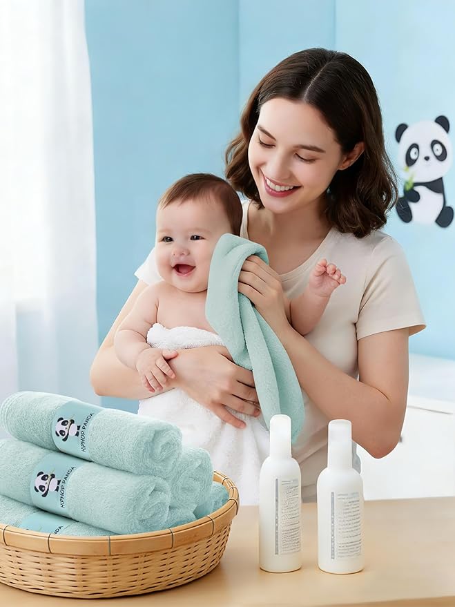 HIPHOP PANDA Baby Washcloths, Rayon Made from Bamboo - 2 Layer Ultra Soft Absorbent Newborn Bath Face Towel - Reusable Baby Wipes for Delicate Skin - Green, 6 Pack