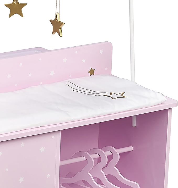 Olivia's Little World Baby Doll Changing Station with Built-in Baby Doll High Chair, Closet, Shelves, Sink, Overhead Mobile, & Baby Doll Clothing Hangers for up to 18 Inch Dolls, Purple Stars