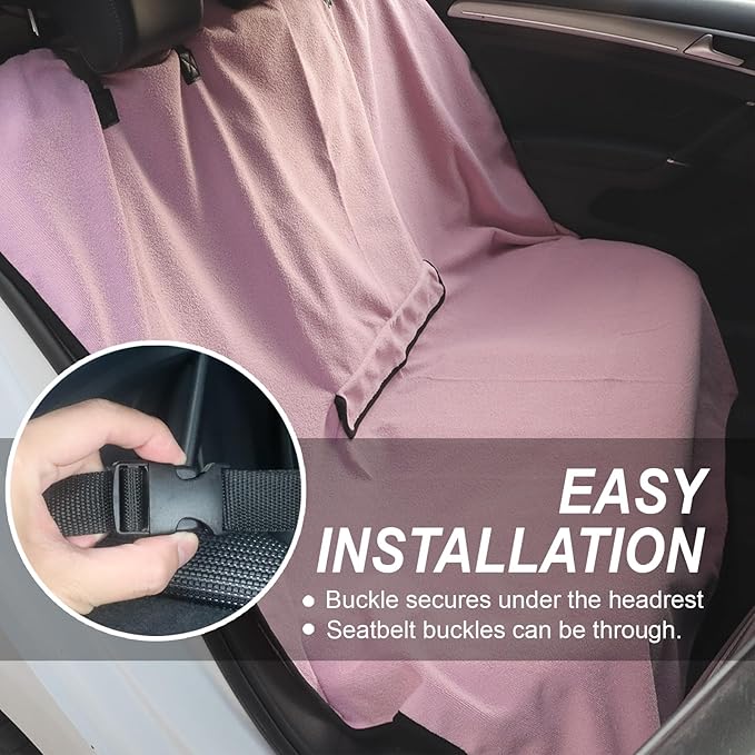 Back Seat Cover Protector for Dogs and Kids, Universal Waterproof Towel Rear Bench Seat Cover for Car, Truck, Van & SUV, Machine-Washable Backseat Car Covers (Pink, 1pcs Rear Seat)
