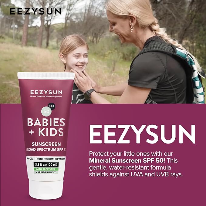 SPF 50 Mineral Sunscreen for Kids & Babies - Non-Greasy, Water Resistant, Gentle for Sensitive Skin Baby Sunscreen with Aloe Vera - Cruelty-Free - Sun Protection for Face & Body - 3.3 fl oz