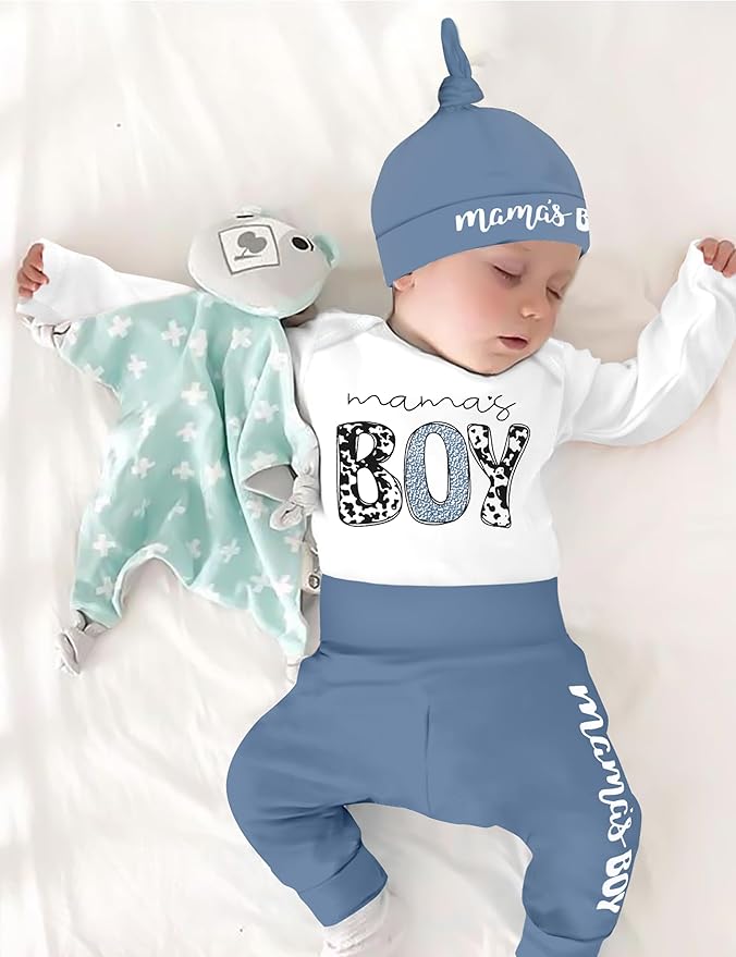 Fommy Newborn Baby Boy Clothes New to The Crew Letter Print Romper+ Pants+Hat 3PCS Outfit