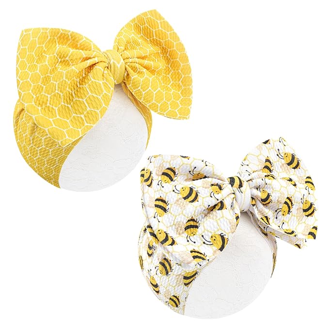 YanJie 7'' 2Pcs Bee Baby Bows for Girls Yellow Headbands for Infant Toddlers Summer Hair Bow Accessories Stripe Outfits for Girl Baby Hair Accessory Gift