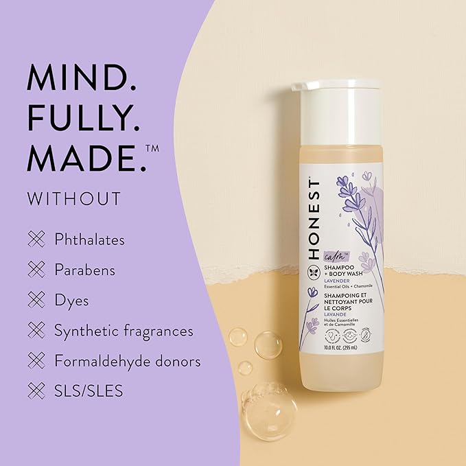 The Honest Company 2-in-1 Cleansing Shampoo and Body Wash, Gentle for Baby, Naturally Derived, Tear-free, Hypoallergenic, Lavender Calm, 10 fl oz