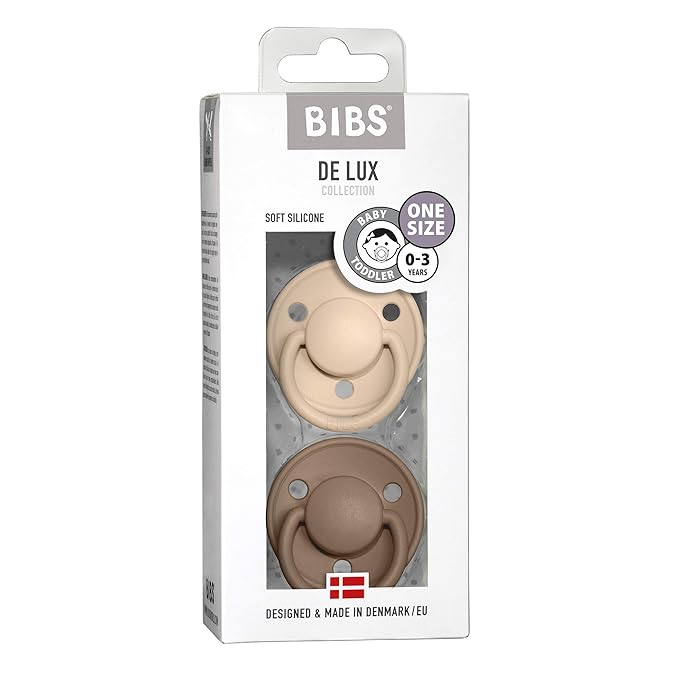 BIBS Pacifiers - De Lux Collection | BPA-Free Baby Pacifier | Made in Denmark | Set of 2 Vanilla/Dark Oak Color Premium Soothers | Size One Size