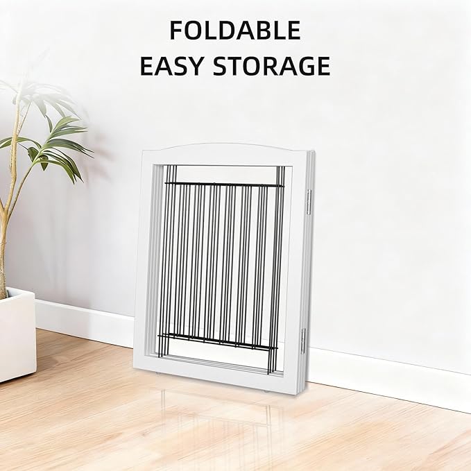 ZJSF Freestanding Dog Fence Indoor, Foldable Dog Gate for Doorways, Stairs or Hallways, Sturdy Wood Extra Wide Pet Gate with Support Feet for The House, White, 24 "Height-6 Panels