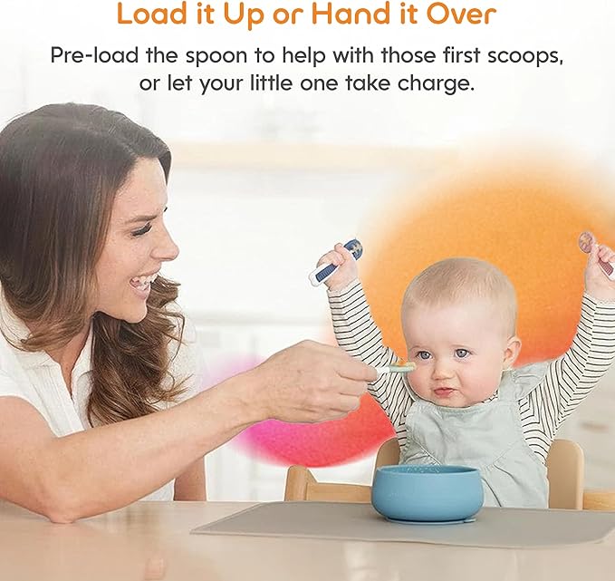 NumNum Baby Spoons Set, Baby Essentials Pre-Spoon GOOtensils for 6+ Months, First Stage Self-Feeding Spoons for Baby Led Weaning (BLW), Silicone Toddler Utensils, BPA-Free, 2 Pack Red/Yellow