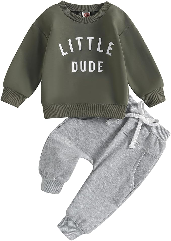 wdehow Toddler Baby Boy 2Pcs Outfits Letters Print Pullover Tops + Drawstring Pants Set Fall Winter Clothes
