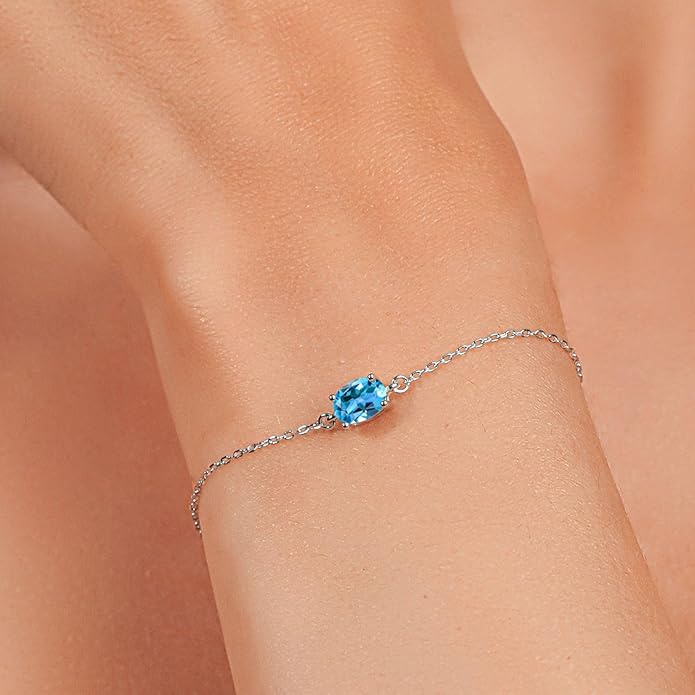 Gem Stone King 7X5MM Oval Gemstone Birthstone Solitaire Bracelet For Women | 925 Sterling Silver | Adjustable Bolo Bracelet For Women | Fine Jewelry Gifts for Her Mom Wife