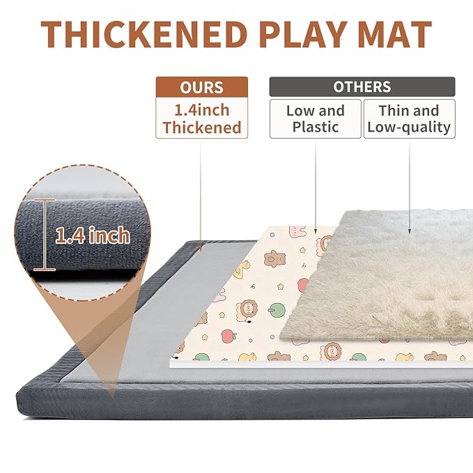 Baby Play Mat for Floor - 1.4" Thick Memory Foam Rug, 50"x50" Playpen Tummy Time Mat, Soft Velvet Nursery Rug, Large Padded Crawling Mat, Cushioned Pads for Playroom Toddlers, Infants, Yoga, Tatami