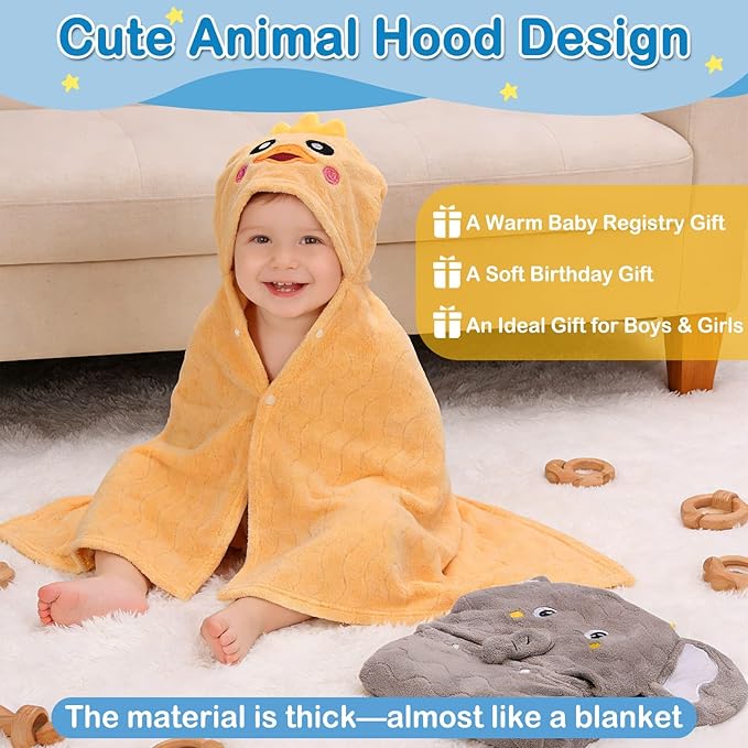 8 Pcs Toddler Towel Set, 2 Pcs Hooded Toddler Bath Towel, Large 55" x 27.5" Toddler Hooded Towel & 6 Pcs Baby Washcloths for Boy Girl 0-5 Year, Soft Gift for Babies, Infant, Newborn Essential