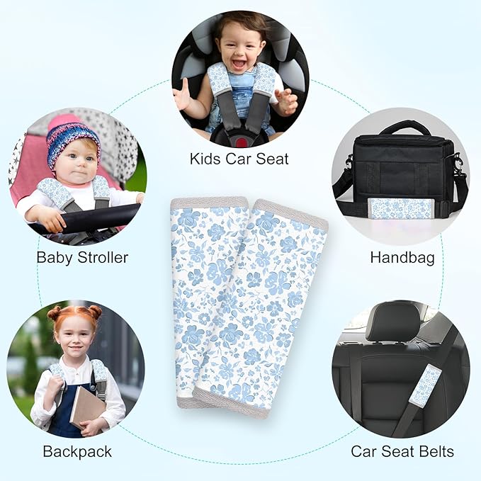 Seat Belt Cover Pad for Baby, Soft Seatbelt Cushion Covers for Kids 2Pcs Car Seat Strap Shoulder Pads for All Car Seats, Stroller, High Chair