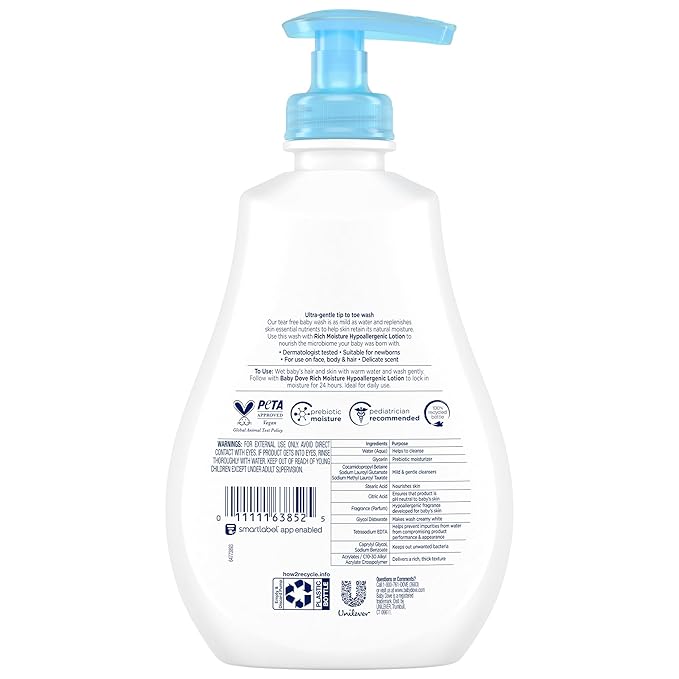 Baby Dove Body Wash, Rich Moisture 3-Pack – Hypoallergenic Wash for Sensitive Skin, Delicate Scent, 13 Oz Ea