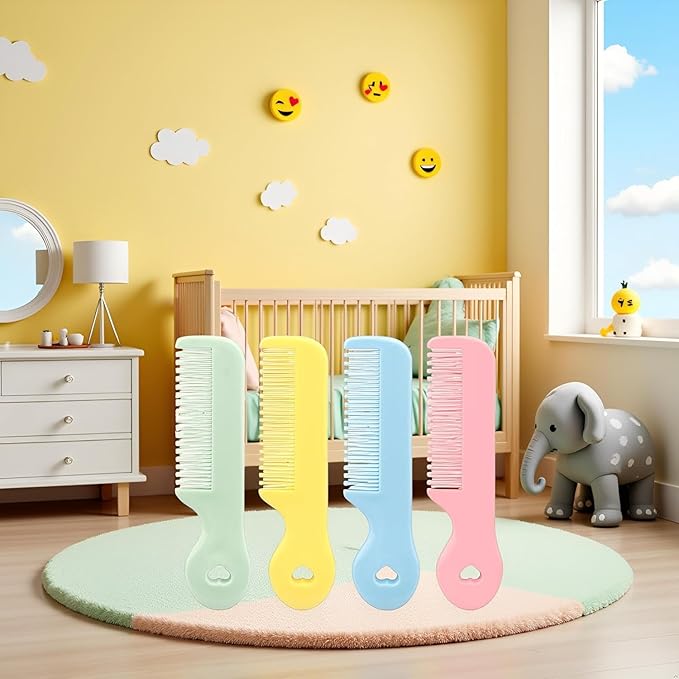 4 Pack Baby Hair Comb for Newborn, Round Colorful Tip Bristles Cute Comb Grooming for Sensitive Scalp Skin for Infant, Toddler, Kids Grooming, Healthcare Kit, Baby and Child Care Products