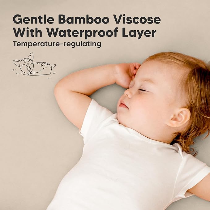 2-Pack Waterproof Pack and Play Sheets, Mini Crib Sheets Fitted for Boy, Girl - 38 x 26 Viscose from Bamboo Pack N Play Mattress Sheets for Graco, Toddler Playard Baby Crib Sheets Neutral (Macadamia)