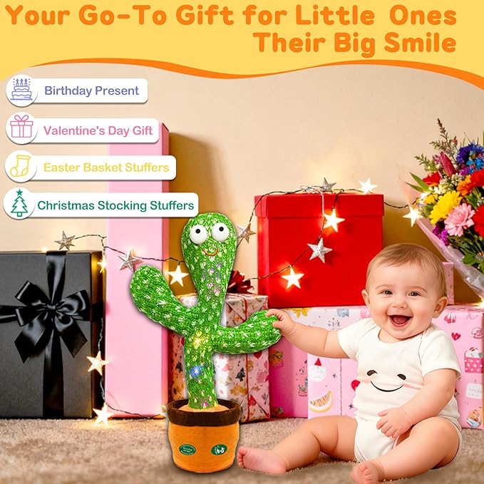 Dancing Talking Cactus Toy Mimics Back, Cactus Baby Toy Singing Mimicking Repeating Recording, Silly Sunny The Cactus Gift Yarn Bag Wrapped with 3xAA Battery (Volume Adjustment)
