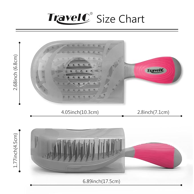 NuWay 4HAIR U.S. Patented Detangler Hair Brush for Men & Women - Pink & Gray | Hair Comb for Scalp Care - Fast Dry Venting Scheme - TravelC Detangling Brush for All Hair Type