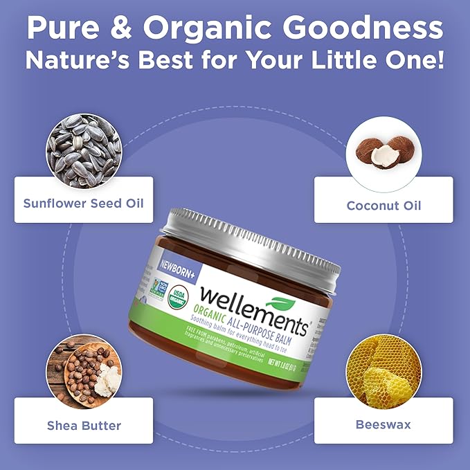 Wellements Organic All Purpose Balm for Babies and Kids (1.8 Fl Oz) | Gentle and Soothing All Over Baby Ointment* for Dry, Chafed and Sensitive Skin | Free from Petroleum, Parabens and Fragrances