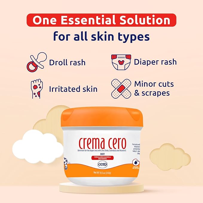 Crema Cero Diaper Rash Cream for Baby with Zinc Oxide and Calendula – High-Strength Diaper Cream for Quick Relief and Protection – Hydrating and Soothing Baby Balm – Calendula 8.5 oz