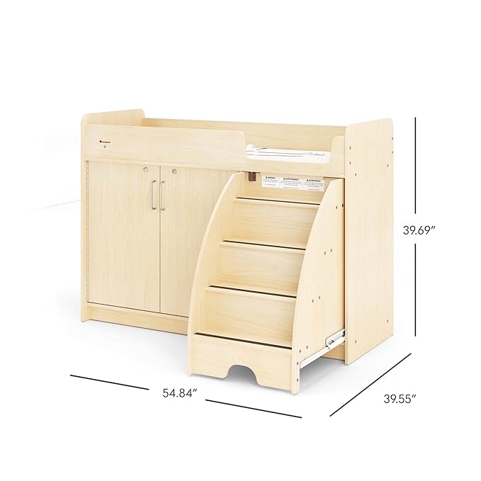SafeStep Changing Table with Right Stairs - Durable Wood Changing Table with Stairs for Daycares, Preschools & Childcare Classrooms