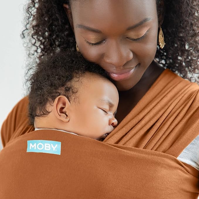 Moby Baby Wrap Carrier Evolution for Newborns to Toddlers (8-33lbs), Infant Sling Carrier, Lightweight & Hands Free Design, Adjustable for All Body Types, Baby Registry Gift (Caramel)