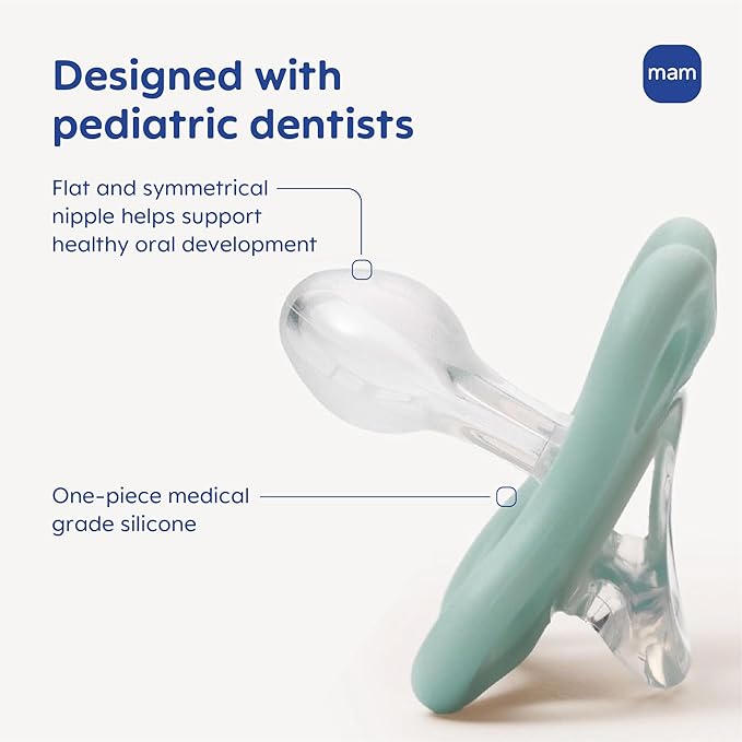 MAM Comfort Baby Pacifiers 3-12 Months Babies, Lightweight One-Piece Full Silicone Binky, BPA-Free Nipple, Easy to Clean Pacifier, Best for Breastfed Babies, 2 Count, Sterilizer Case, Made in Europe