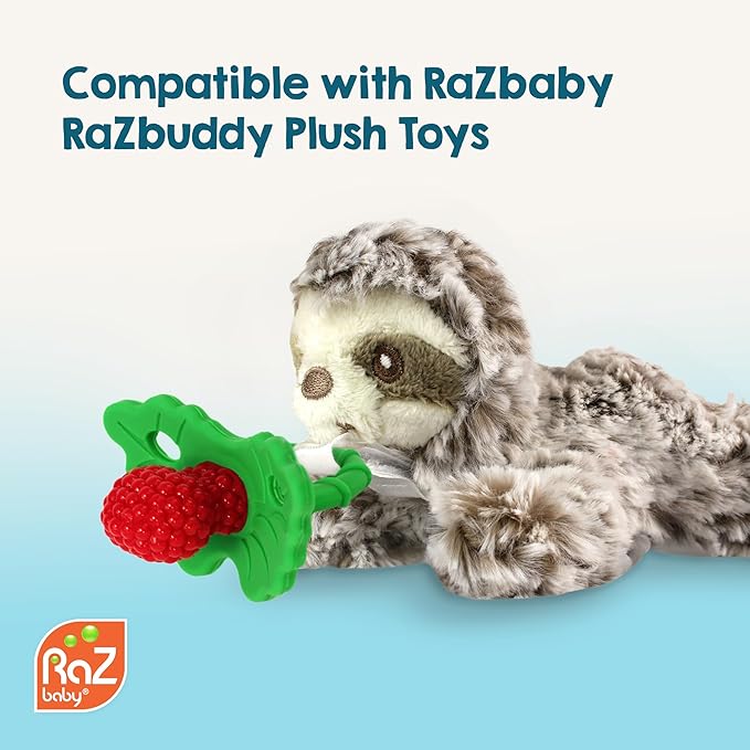 RaZbaby RaZberry Silicone Teether Pacifier – Teething Relief for Infants, Food-Grade, BPA-Free, Hands-Free, Natural Berrybumps Fruit Texture for Sensory Development, Freezable, 2-Pack - Pink & White