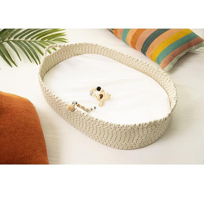 Baby Changing Basket Includes Diaper Caddy - Soft & Waterproof Dual-Cover, Portable, Changing Pad for Dresser & Changing Table, Gift for Baby Shower, Organic Cotton Rope