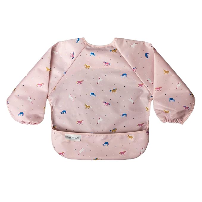 Tiny Twinkle Long Sleeve Bib for Babies & Toddlers | Waterproof Smock Bib for Eating | Machine Washable & Mess-Proof Feeding Essentials | Newborn Shower Gift (Unicorn Confetti, 2-4Y)