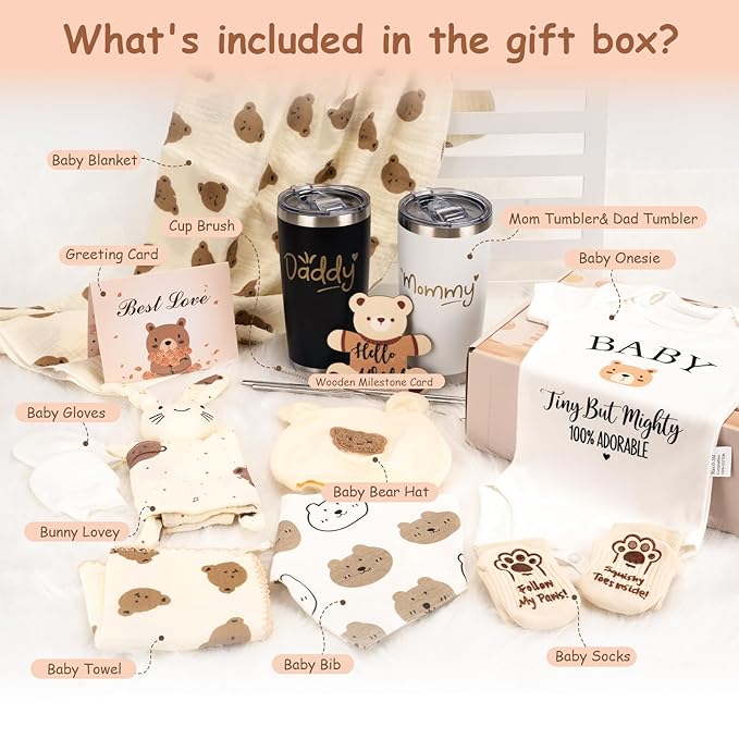 16pcs Gender Reveal Gift, Baby Shower Gifts and Pregnancy Gift for New Parents, New Mom Care Package, First Time Moms Gift Box, New Mom Gift for Expecting Mom, Baby Welcome Box, Newborn Gift Set
