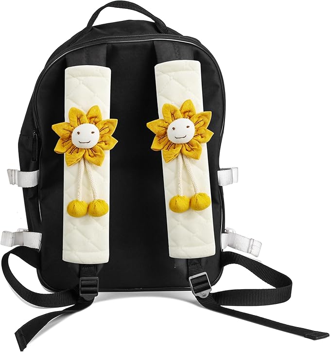 Amooca Soft Auto Seat Belt Cover Seatbelt Shoulder Pad Cushions 2 PCS for a More Comfortable Driving Universal Fit for All Cars and Backpack Off-White Orange Sunflower