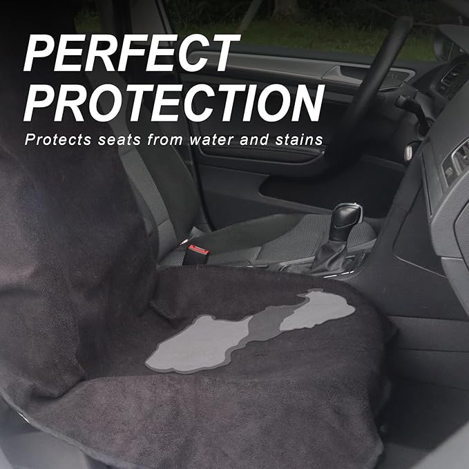 Sweat Towel Car Seat Cover Protector Front Seats for Gym Workout, Running, Swimming, Beach and Hiking, Waterproof Universal Seat Cover for Car, Truck, Van & SUV (Black, 1pcs Front Seat)