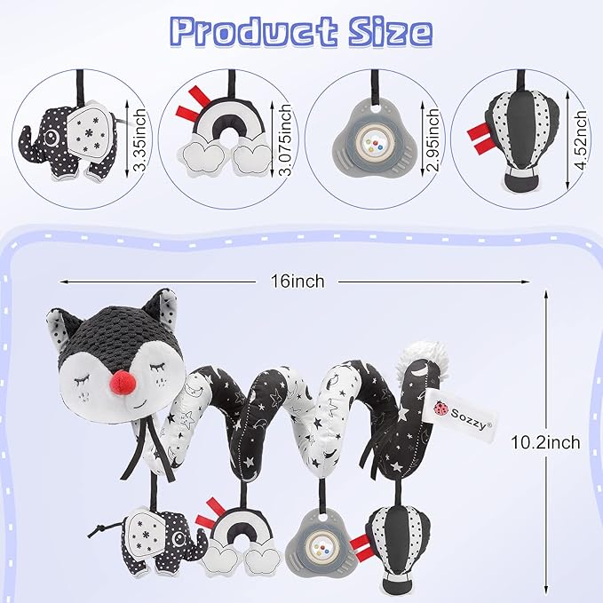 FPVERA Car Seat and Stroller Toys - Black and White Car Seat Toy High Contrast Baby Toys, Baby Plush Spiral Activity Toy for Crib Mobile, Newborn Sensory Toy Best Gift for 0 3 6 9 12 Months Infants