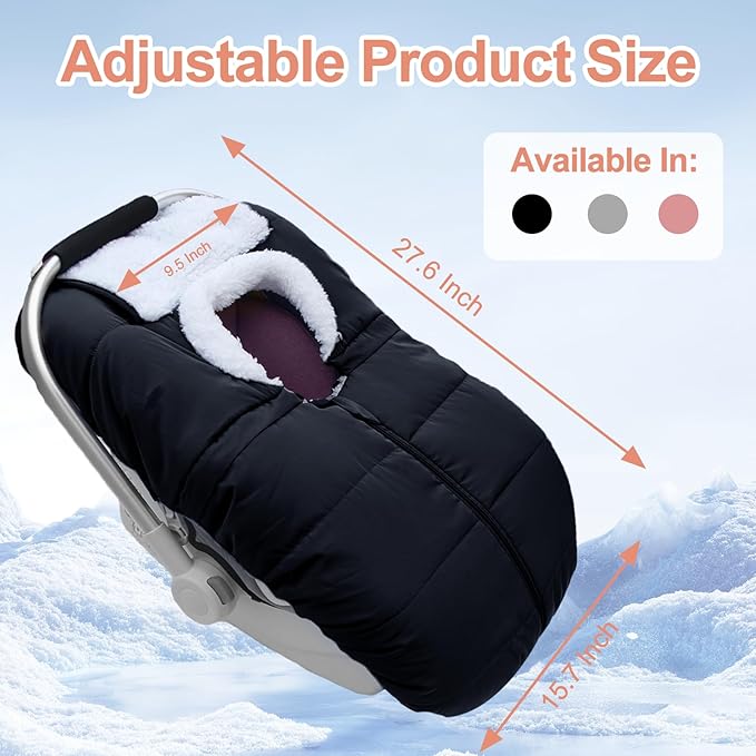 Winter Baby Car Seat Cover, Carseat Cover for Baby Seat or Stroller, Windproof Warm Infant Car seat for Newborn Keep Babies Warm Bunting Bag (Black)